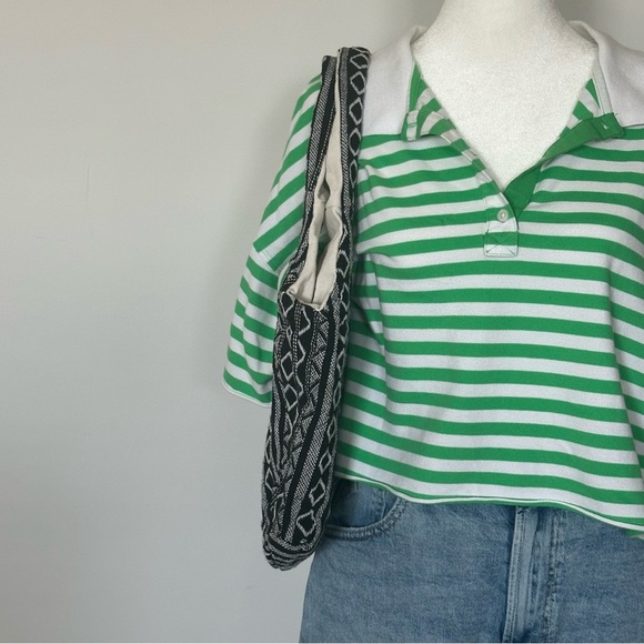 Boho Canvas Shoulder Bag Black White Geometric Print Tote Slouchy Bag - Picture 7 of 7